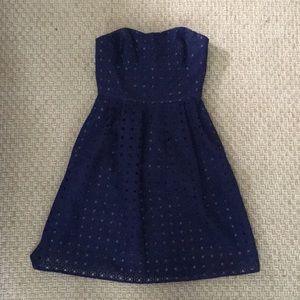 Jcrew strapless navy eyelet dress